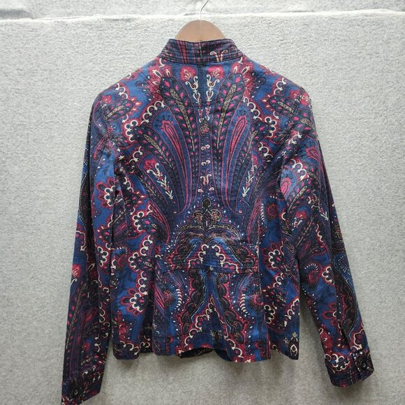 Charter Club Womens Paisley Print Button-Up Jacket M Cotton/Spandex Blue/Red Mac - Picture 5 of 6